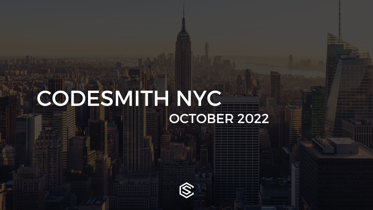 NY skyline with caption Codesmith NYC October 2022